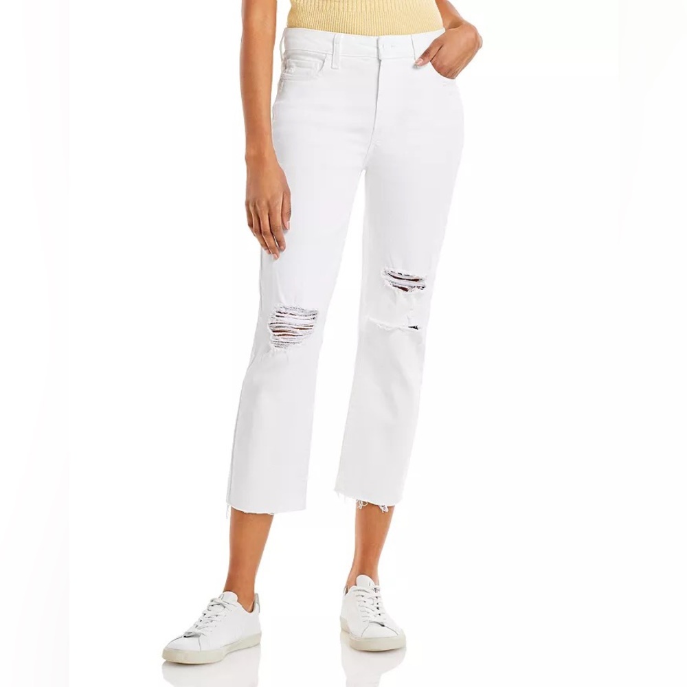 Paige Hoxton Cropped Jeans in White Hot Destructed